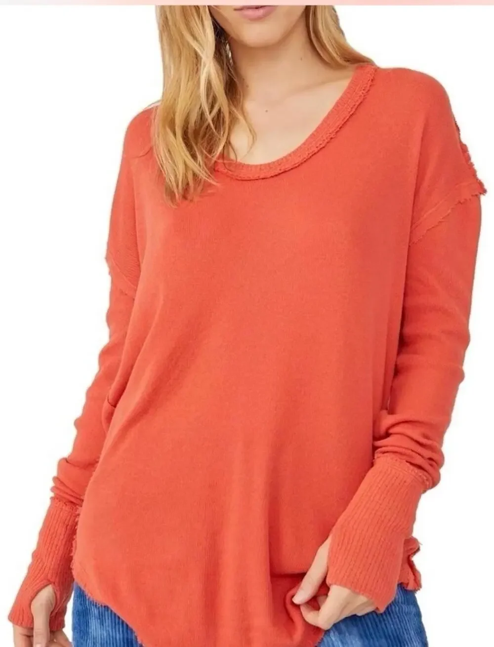 Free People We The Free Colby Tee Orange Slouchy Raw Hem Oversized Top Medium